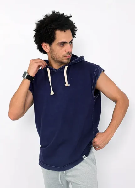 Oversized Hoodie Sleeveless heavy jersy Indigo