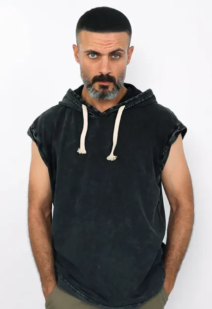 Oversize hoodie sleevless heavy jersy Black