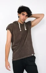 Oversize hoodie sleevless heavy jersy Brown