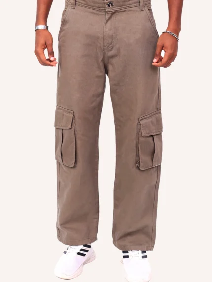 بنطال كارغو من الدنيم باللون الزيتي